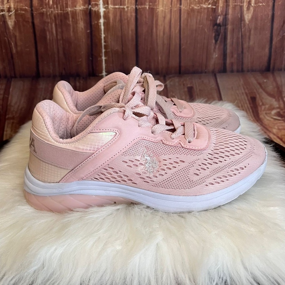 U.S. Polo Assn Pink Athletic Sneakers Mesh Lace-Up Shoes Girls Size 4Y